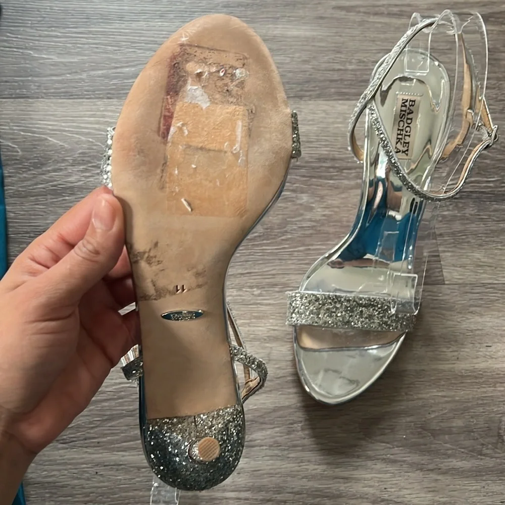 Badgley Mischka Olympia Embellished Glitter Sandals Silver Size 11